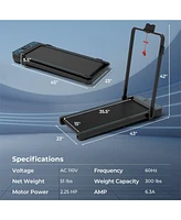 Hongge 2-in-1 Folding Treadmill with 300 Lbs Capacity, Remote Control, and Shock Absorption