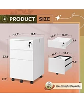 Galaxhero 3-Drawer Rolling File Cabinet with Lock, Wood Under Desk Filing Cabinet for Home Office, Fits Letter/Legal/A4 Size, White