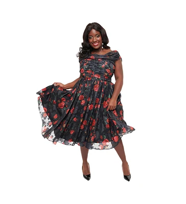 Unique Vintage Plus Off The Shoulder Ruffle Cocktail Dress