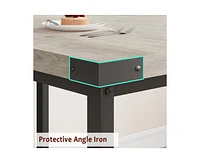 gaomon Dining Table Set for 4-6, 63" Dining Table Set, Extendable Kitchen Table with 2 Upholstered Benches, Strong Metal Frame Dinner Room Extendable