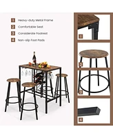 Sugift 5 Pieces Bar Table and Stools Set with Wine Rack and Glass Holder