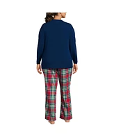 Lands' End Plus Pajama Set Knit Long Sleeve T-Shirt and Flannel Pants