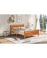 Slickblue Queen Size Wood Platform Bed Frame with Headboard and Sturdy Wooden Slat Support