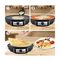 NutriChef Electric Crepe Maker and Griddle with Adjustable Temperature Control, 12-Inch Nonstick Plate - PCRM15D