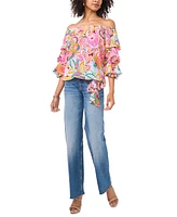 Vince Camuto Women's Printed Off-The-Shoulder Bubble-Sleeve Top