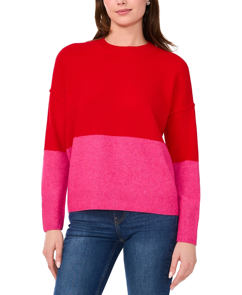 Sam & Jess Women's Colorblocked Crewneck Long-Sleeve Sweater