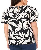 Vince Camuto Plus Printed Tiered-Ruffle-Sleeve Top