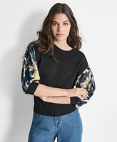 Dkny Women's Contrast Balloon-Sleeve Knit Top