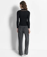 Dkny Women's Mock-Neck Sheer-Detail Long-Sleeve Sweater