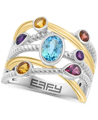 Effy Multi Gemstone Mixed Cut Bezel Crossover Statement Ring (1-7/8 ct. t.w.) in Sterling Silver & 14k Gold-Plated Sterling Silver