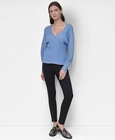 Dkny Women's V-Neck Long-Sleeve Rib-Knit Sweater