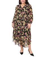 Vince Camuto Plus Floral-Print Belted Maxi Dress