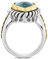 Effy London Blue Topaz Rope Framed Pear Ring (6-1/2 ct. t.w.) in Sterling Silver & 14k Gold-Plate