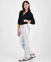 Madden Girl Juniors' Metallic Coated Straight-Leg Pants