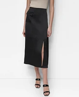 Dkny Women's Slit-Front Flap-Pocket Midi Satin Skirt