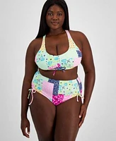 Salt Cove Plus Size Over The Shoulder Patchwork Bikini Top Bikini Bottoms