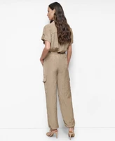 Dkny Women's Tie-Waist High-Rise Crinkle Cargo Joggers