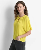 Dkny Women's Short-Bubble-Sleeve Satin Slub Blouse