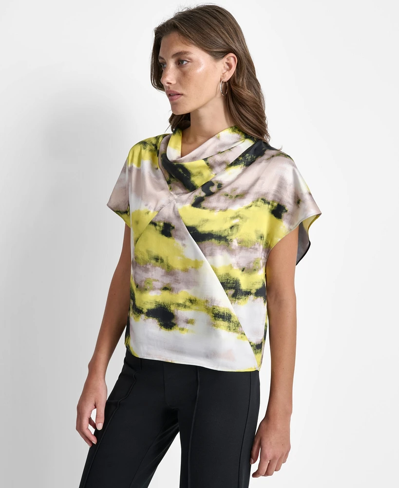 Dkny Women's Printed Cowlneck Top
