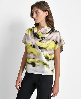 Dkny Women's Printed Cowlneck Top