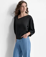 Dkny Women's Asymmetric-Neck 3/4-Puff-Sleeve Top