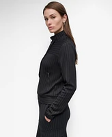 Dkny Women's Pinstripe Zip-Front Stand-Collar Jacket