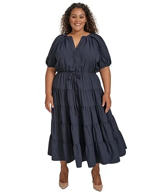 Calvin Klein Plus Puff-Sleeve Tiered Maxi Dress