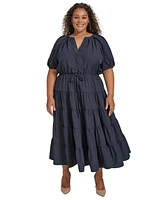 Calvin Klein Plus Puff-Sleeve Tiered Maxi Dress