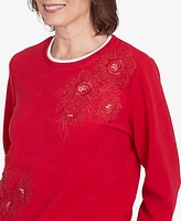 Alfred Dunner Women's Classic Sherpa Floral Embroidered Sweater