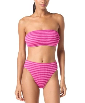 Michael Michael Kors Womens Bandeau Bikini Top High Rise Bikini Bottoms