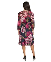 Calvin Klein Women's Printed Surplice-Neck A-Line Faux-Wrap Dress