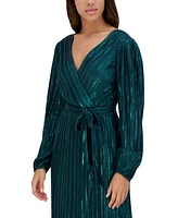 Siena Women's Metallic Pleated Faux-Wrap Maxi Dress