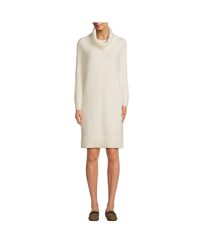 Lands' End Women's Cozy Lofty Cowl Neck Sweater Dress