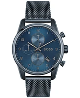 Hugo Boss Men's Chronograph Skymaster Blue Ion-Plated Mesh Steel Bracelet Watch 44mm