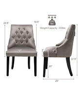 Gymax Set of 2 Button-Tufted Dining Chair Upholstered Armless Side Chair Grey