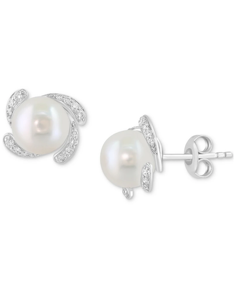 Effy Collection Freshwater Pearl (8mm) & Diamond Earrings (1/10 ct. t.w.) in Sterling Silver