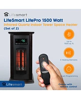 LifeSmart LifePro 1500W Infrared Quartz Indoor Tower Space Heater, Black (2 Pk)