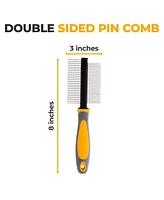 Precious Tails Dog Cat Pet Comb, Tick and Flea Comb, Detangling Pet Comb, Double Sided Pin Metal Comb for Removing Matted Fur Knots and Tangles