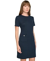 Tommy Hilfiger Women's Power-Grid Round-Neck Shift Dress