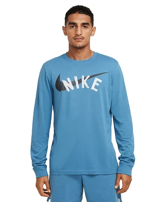 Nike Men's Dri-fit Long Sleeve Crewneck Logo Graphic Fitness T-Shirt