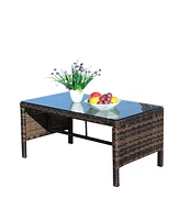 Slickblue Outdoor Patio Furniture Coffee Table with Clear Tempered Glass Top – Stylish and Durable Design