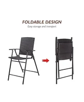 Sugift Set of 4 Folding Rattan Bar Chairs with Footrests and Armrests for Outdoors and Indoors