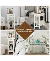 Gymax Side Table End Table Nightstand w/ Bottom Storage Shelf & Rubber Wood Legs