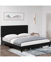 gaomon King Size Bed Frame with Tufted Faux Leather Headboard, Upholstered Platform Bed with Adjustable Headboard