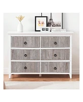 gaomon 6 Drawer Dresser For Bedroom,Waveform Fluted Dresser Chest With Large Drawer, Wooden Chest Of Dresser Storage Cabinet, Fluted Dresser For Bedro