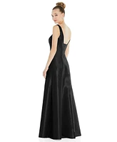 Alfred Sung Plus Sleeveless Square-Neck Princess Line Gown with Pockets