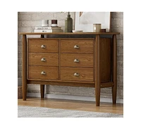 Gaomon Modern 6-Drawer Double Dresser Storage Cabinet Mid Century Storage Organizer Closet For Living Room Bedroom Walnut