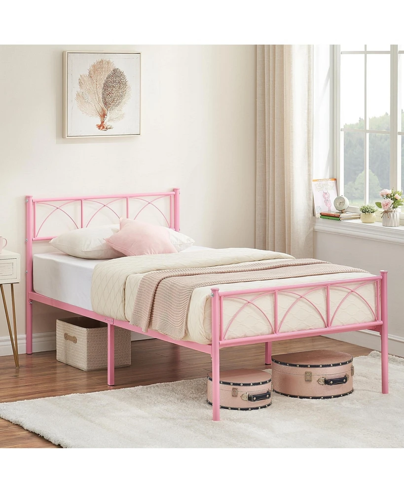 gaomon Metal Bed Frame Twin Pink, Sturdy Modern Stylish Iron with Headboard and Footboard