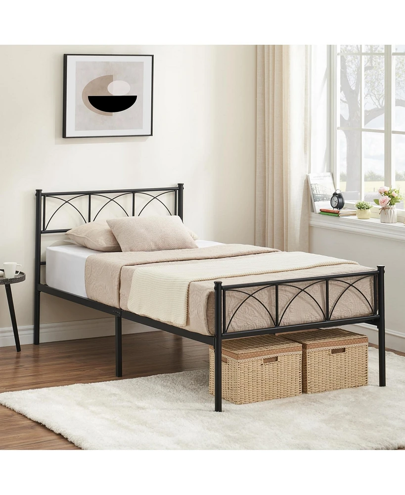 gaomon Metal Bed Frame Twin Pink, Sturdy Modern Stylish Iron Twin Bed Frame with Headboard and Footboard