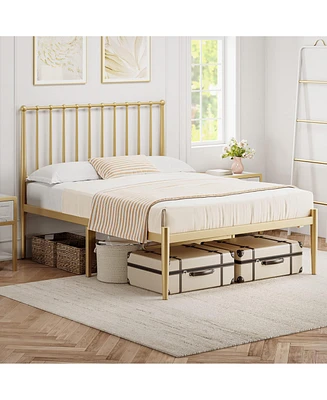gaomon Full Size Metal Bed Frame with Retro Headboard, 14 Inch Platform Bed Frame Mattress Foundation